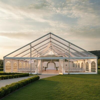 kopen Commerciële Clear Span Aluminium Frame Party Tent NFPA 701 Brandvertragend PVC American Wedding Event Locatie online vervaardiging