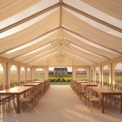 kopen Luxe wijngaard bruiloft tent aluminium frame ivoor liner kandelaar Franse kasteel receptie locatie online vervaardiging