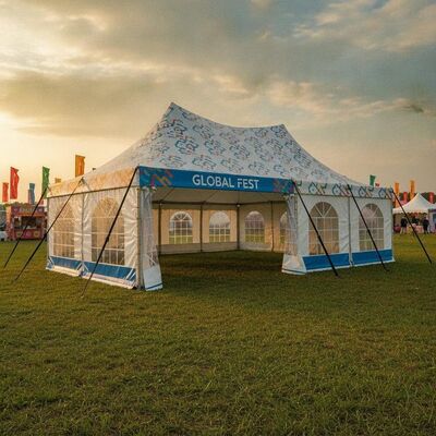 Kopen Op maat bedrukte feesttent met logo, OEM-ontwerp voor merkpromotie, buitenevenementen en festivals online vervaardiging