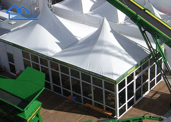 Hoogwaardige aluminium winddicht vuurdicht buitengewoon hoge piek glas wand pagode tent