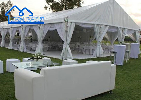 Doorzichtige PVC stof bruiloftsmarquee tent feest banket draperies wit elegant evenement luifel structuur