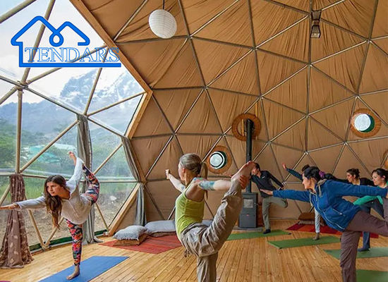 Custom Glamping Camping Shelter Geodetische koepel Huis Tent Voor bruiloftslocatie/yoga studio