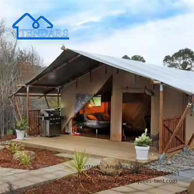 Fabriek Beige kleur Safari Glamping Canvas Lodge Tent Met Badkamer Module