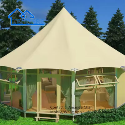 Op maat gemaakt Camping Buiten Canvas Glas Muur Lodge Polygon Tent Met Badkamer