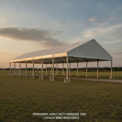 Permanente zware tent met 900 gm PVC gelamineerd polyesterbedekking en warm gegalvaniseerd staal Q235 ankerbouten frame voor 110 km/uur windweerstand