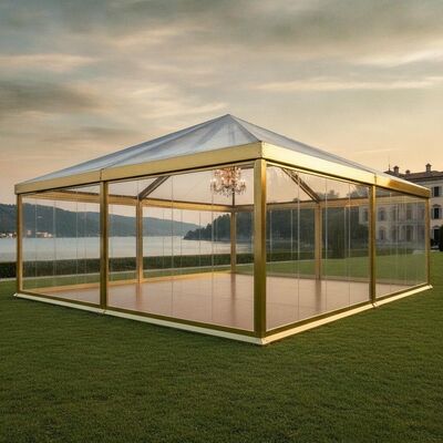 Luxe Panorama Party Marquee Tenten Glaswand Champagne Goud Frame CE Gecertificeerde VIP Paviljoen Structuur