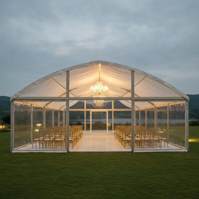 Luxe trouwfeest Marquee tent Tempered Glass Wall Champagne Gold Frame Elegant Event Canopy Structure