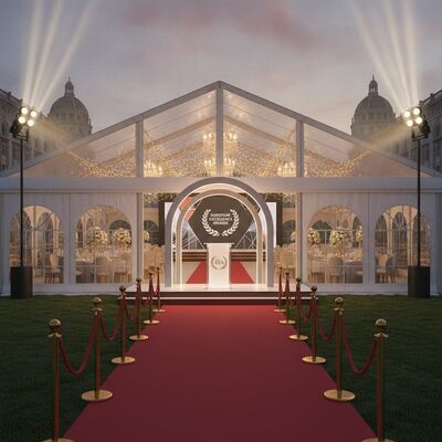 Prijsuitreiking Rode Loper Feesttent Tent Galadiner Configuratie Podium Podium Europese erkenning Evenement Luifelstructuur