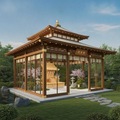 Luxe Japanse huwelijksceremonie feesttent tent glazen wand TUV JIS gecertificeerd Premium Shrine Garden evenementenpaviljoen