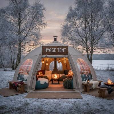 Deense Hygge Gezellig evenement Feest Marquee Tent Geïsoleerde Warme sfeer Ontwerp voor Denemarken Buiten sociale bijeenkomsten